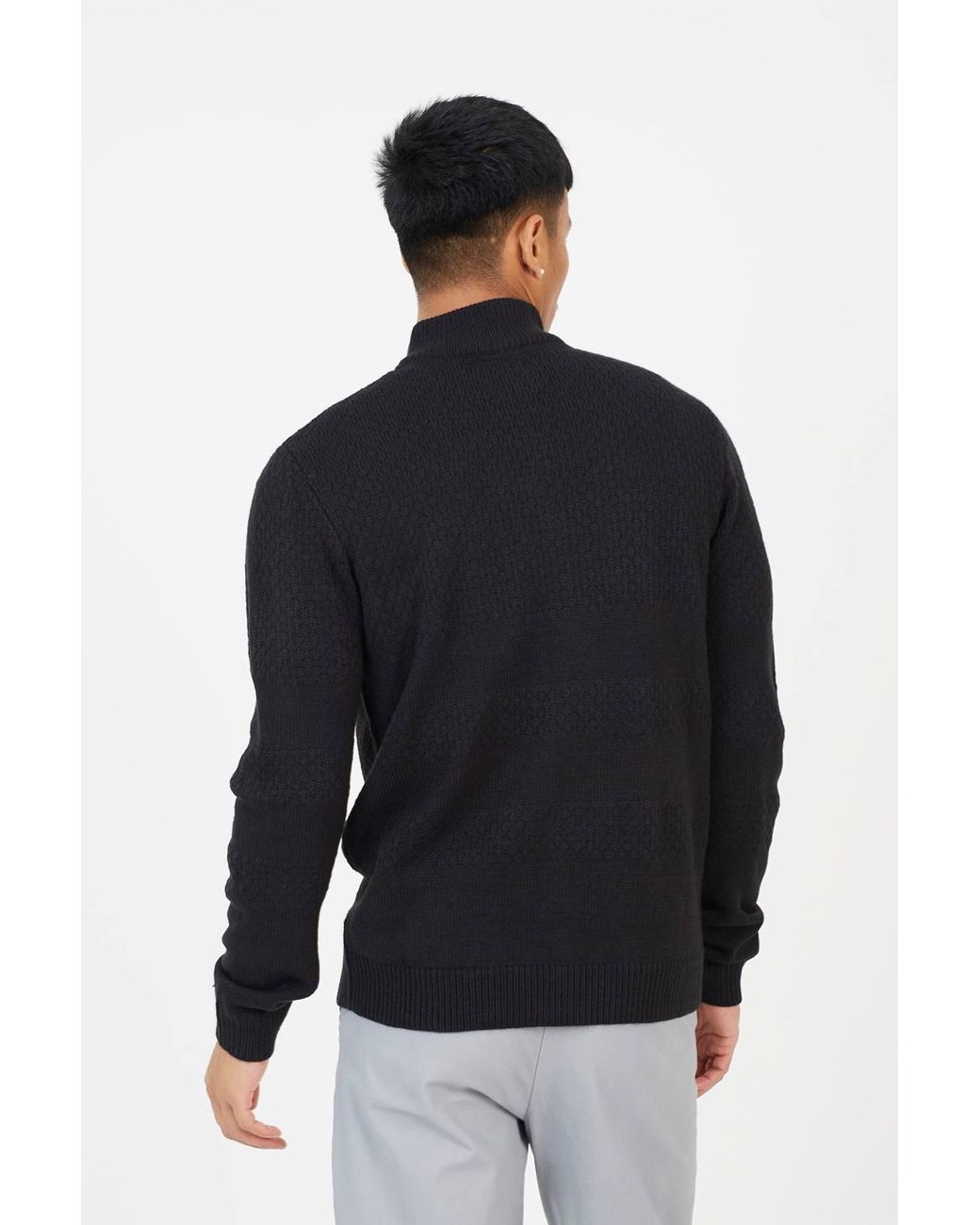 Brave Soul Blue Zip Through Funnel Neck Knit Cardigan for men