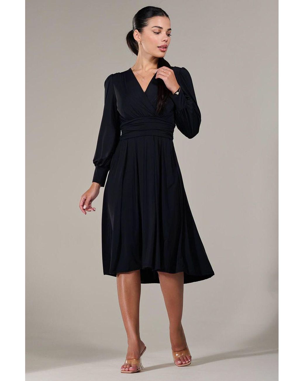 Jolie Moi Blue Long Sleeve Soft Silky Jersey Midi Dress