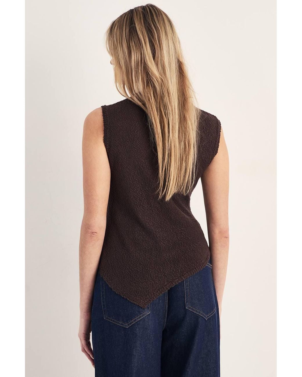 Nasty Gal Blue Asymmetric Hem Boucle Knitted Top
