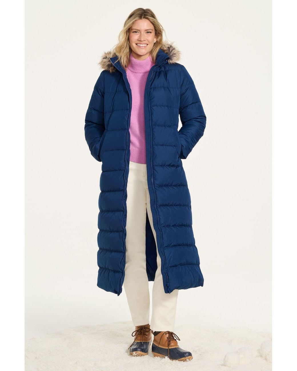 Lands' End Blue Hooded Maxi Down Coat