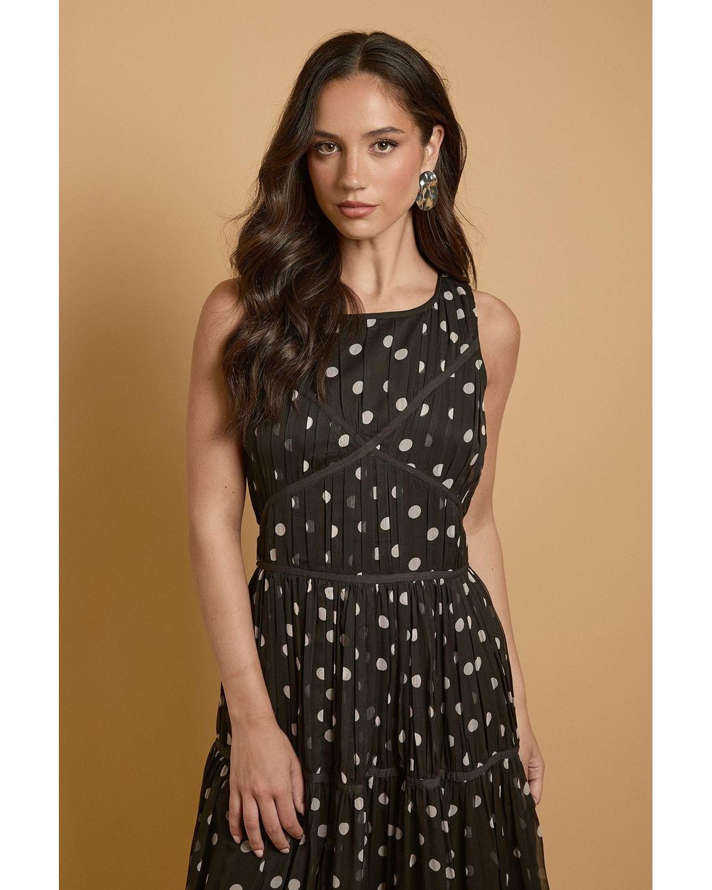 Oasis Blue Spot Contrast Piping Midi Dress
