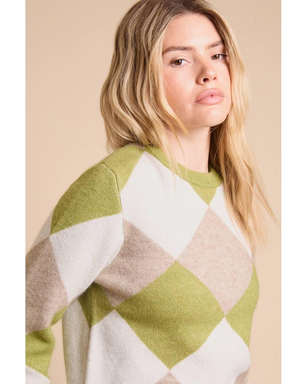 Dorothy Perkins Green Graphic Argyle Jumper