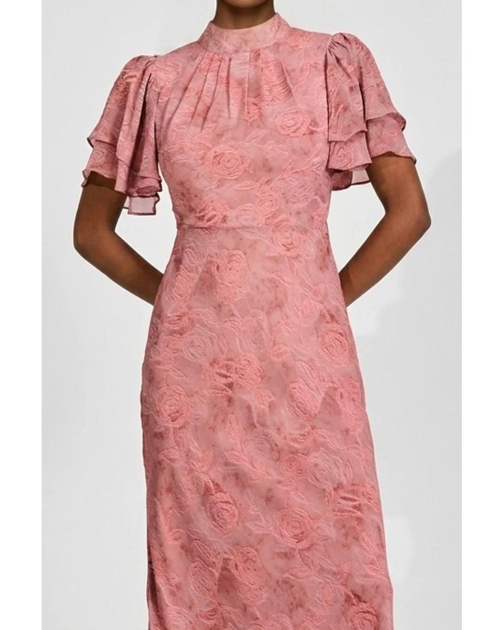 Jolie Moi Pink High Neck Angel Sleeve Chiffon Maxi Dress