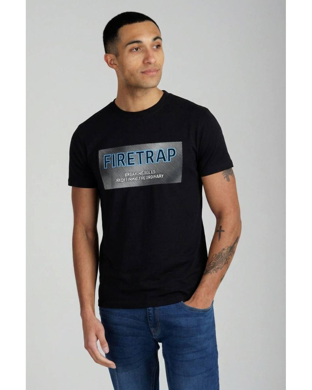 Firetrap Blue 3 Pack Regular Fit Cotton Crew T-Shirts for men