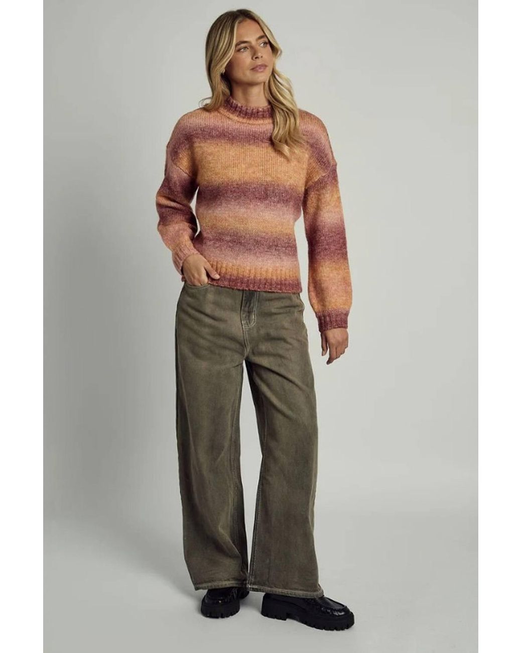 Native Youth Orange Striped Ombre Long Sleeve Knitted High Neck Jumper