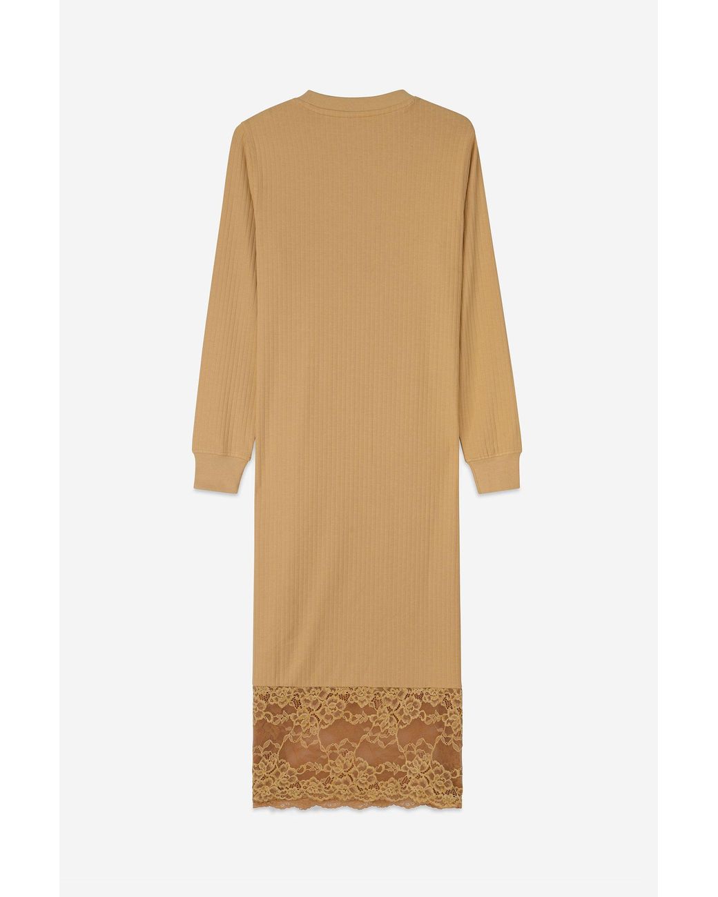 Enorsia Natural Lace Detail Long Sleeve Midi Dress