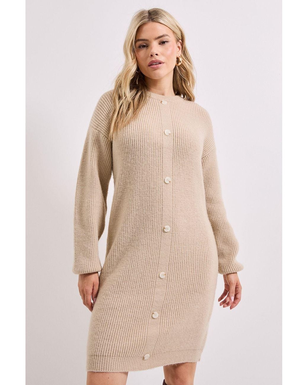 Dorothy Perkins Natural Button Down Knitted Dress
