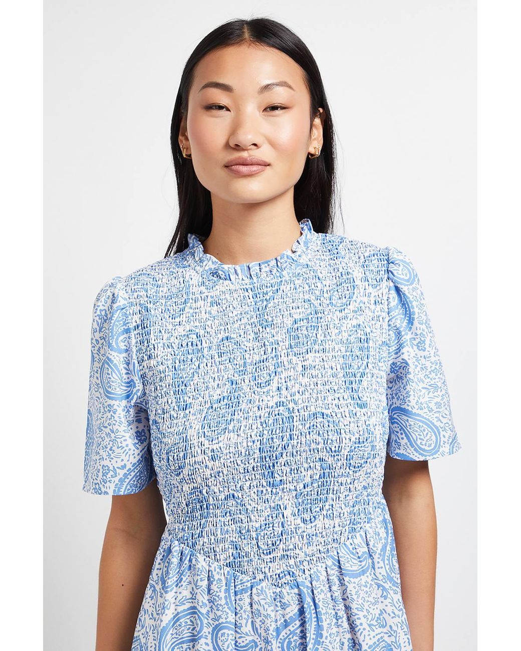 Dorothy Perkins Blue Petite Paisley Shirred Bodice Drop Waist Midi Dress