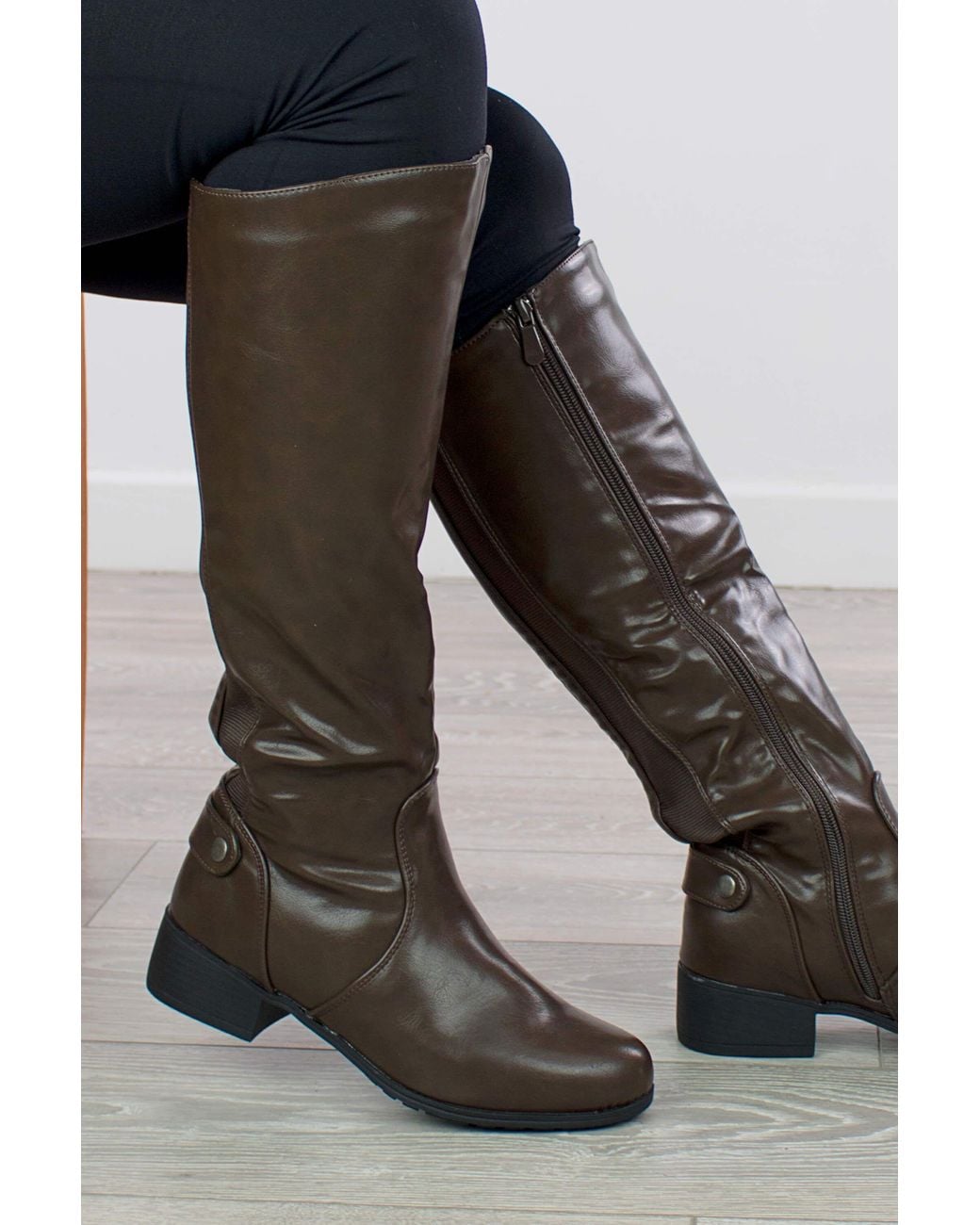 AJVANI Black Elastic Stretch Calf Riding Boots