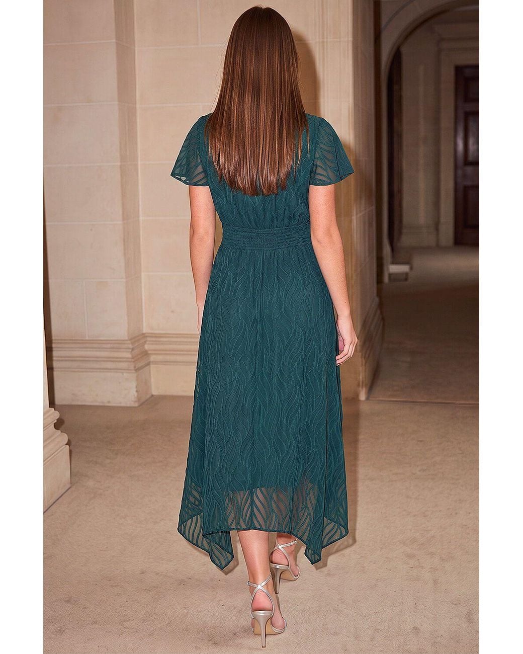 Roman Green Petite Front Twist Jacquard Dress