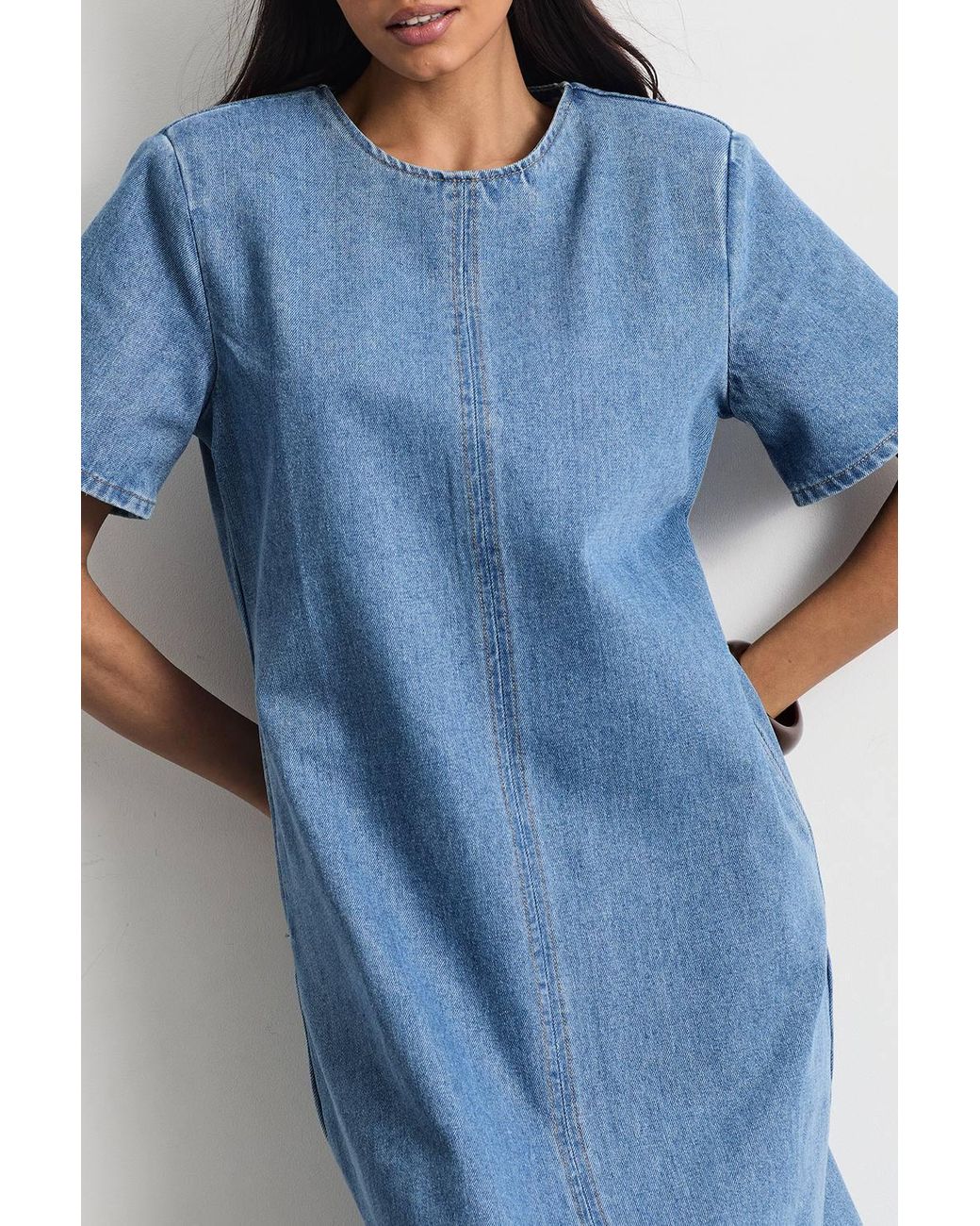 Warehouse Blue Denim Side Split Midi Dress