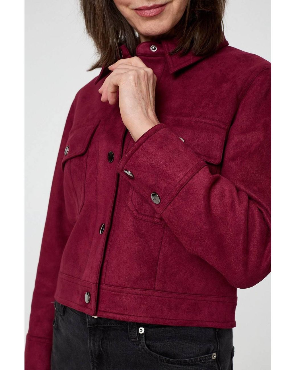 Izabel London Faux Suede Cropped Collared Jacket