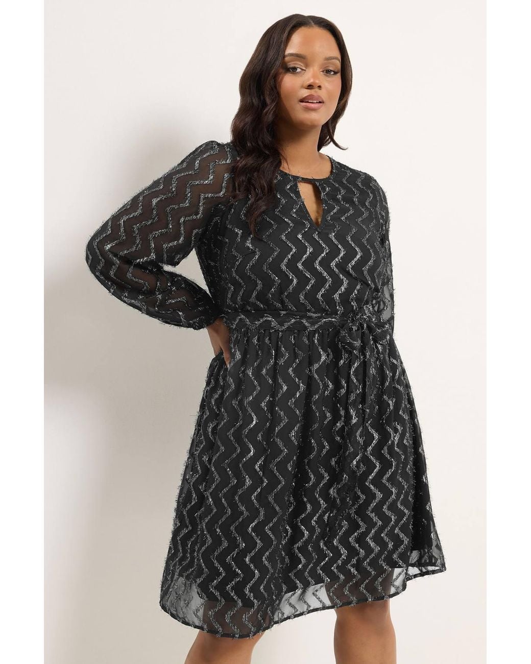 Yours Black Sparkle Keyhole Dress