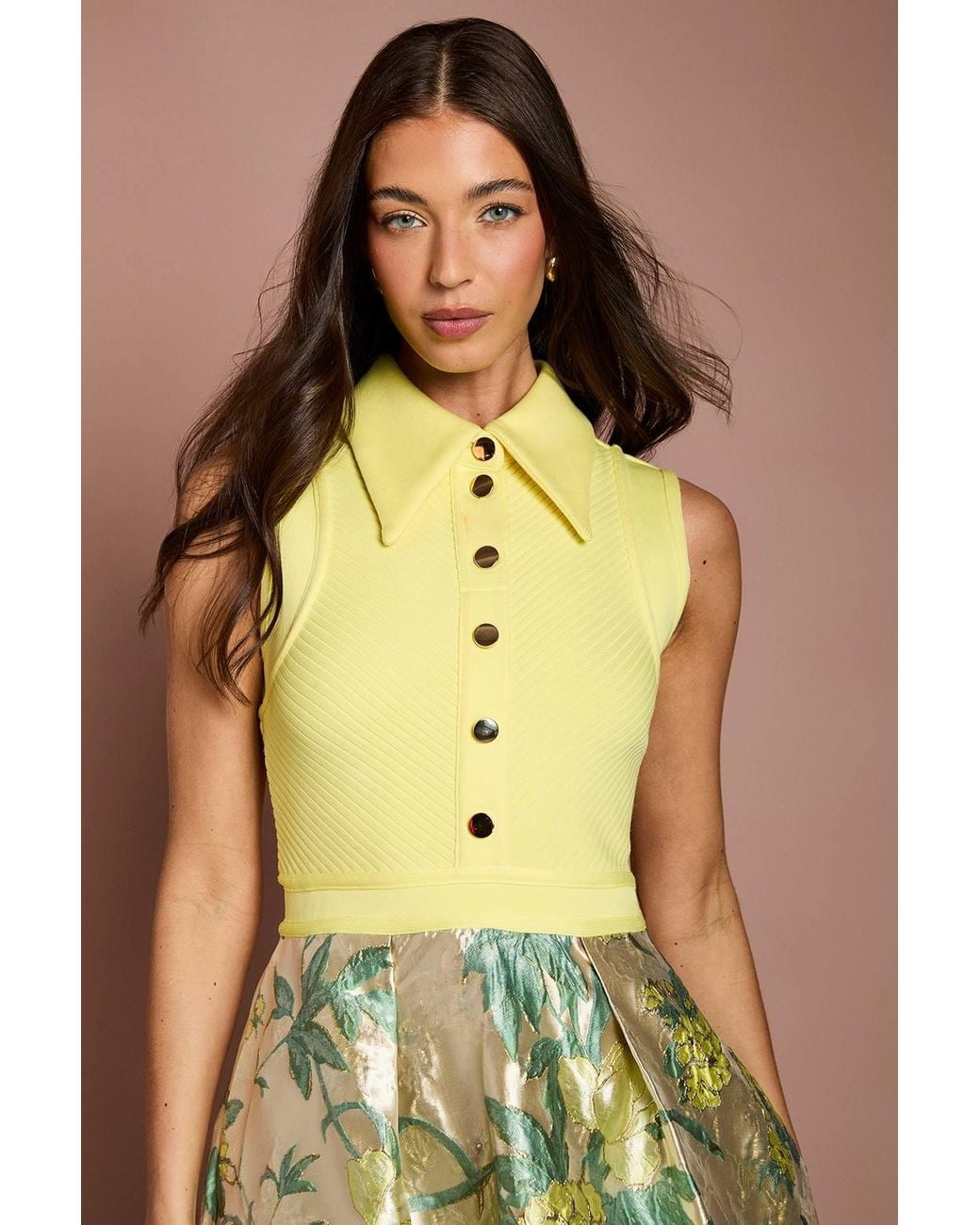 Coast Green Bandage Bodice Jacquard Skirt Midi Shirt Dress