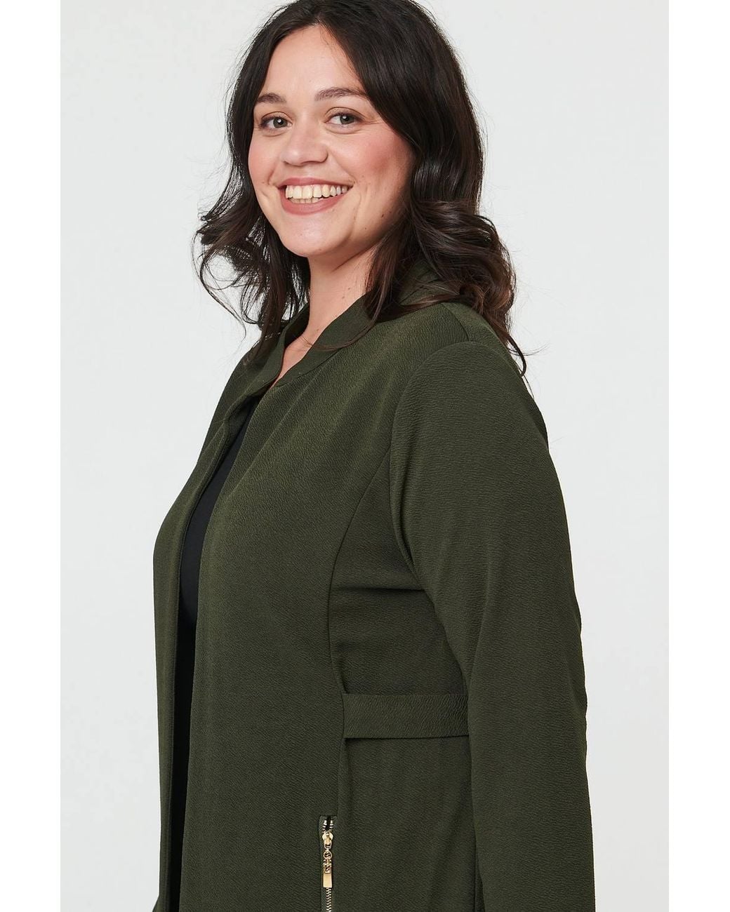 Izabel London Green Curve Open Front Longline Knit Jacket