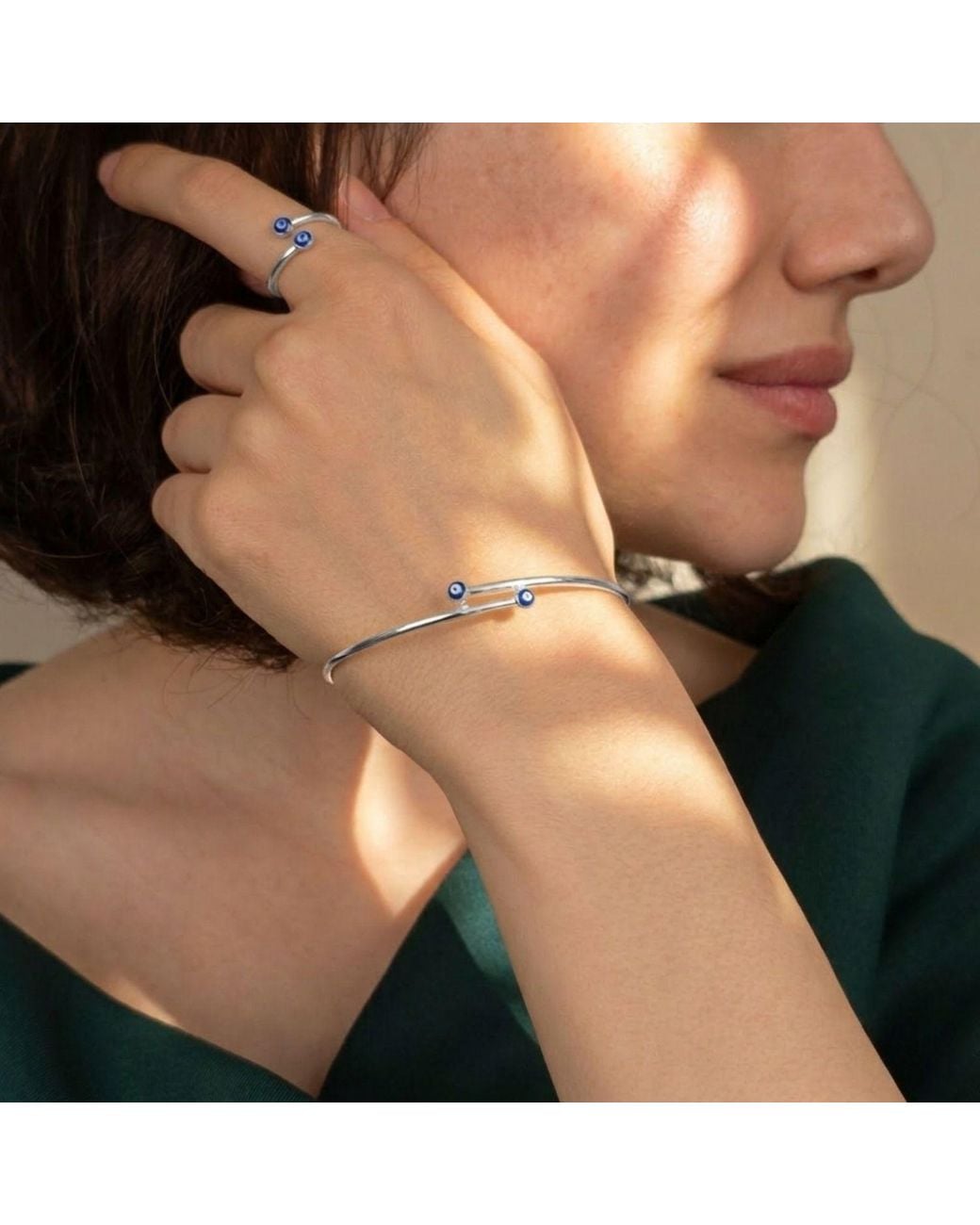 Harfi Metallic Turkish Evil Eye Minimalist Sterling Bangle