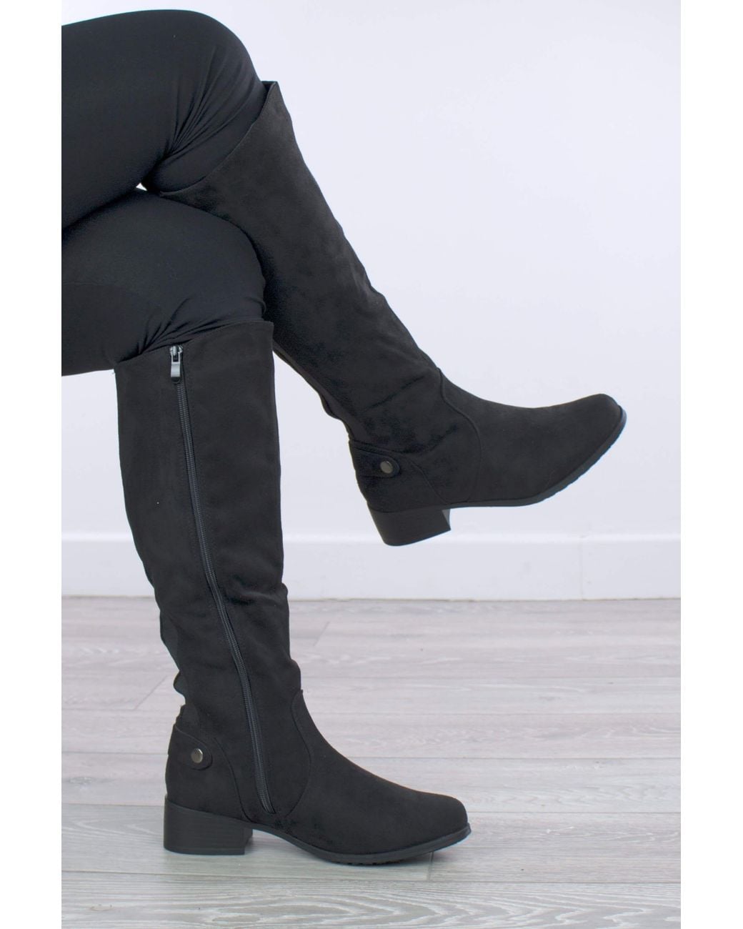 AJVANI Black Elastic Stretch Calf Riding Boots