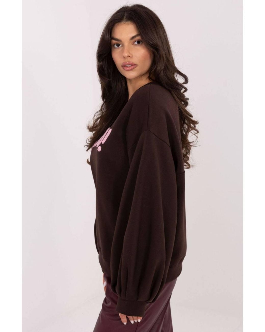 Love Lace Purple Cotton Round Neck Long Sleeve Sweatshirt With Puff Sleeves
