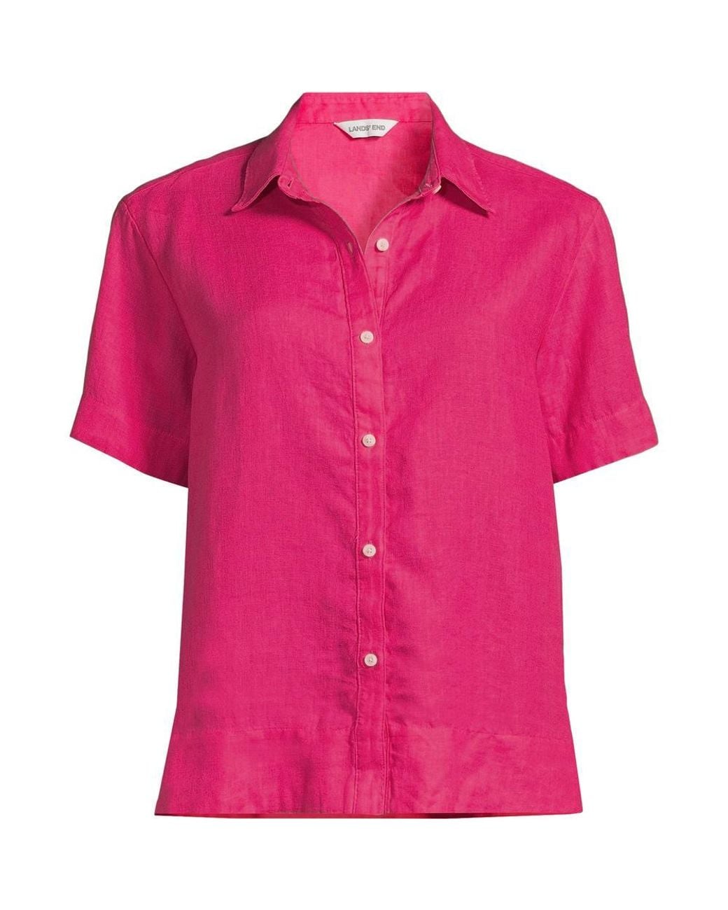 Lands' End Pink Petite Premium Pure Linen Short Sleeve Shirt