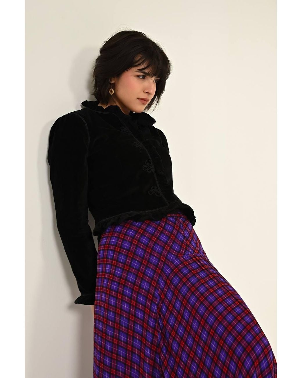 Rose & Nancy Purple Monica Check Maxi Skirt