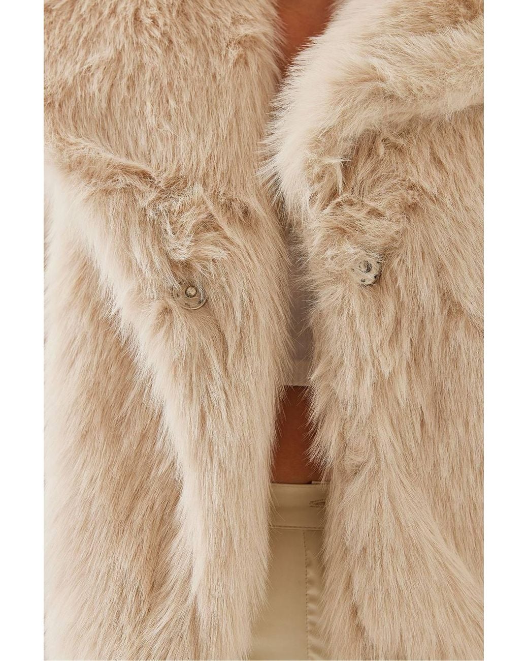 Bianco Lucci Natural Textured Puffer Coat With Faux Fur