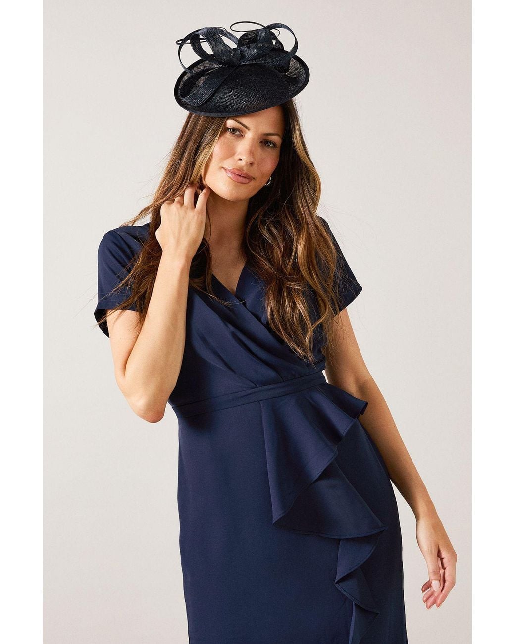 Wallis Blue Tailored Crepe Ruffle Pencil Dress