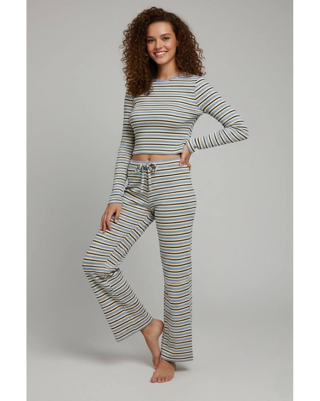 Stylewise Blue Striped Long Sleeve Top & Trouser Co-Ord