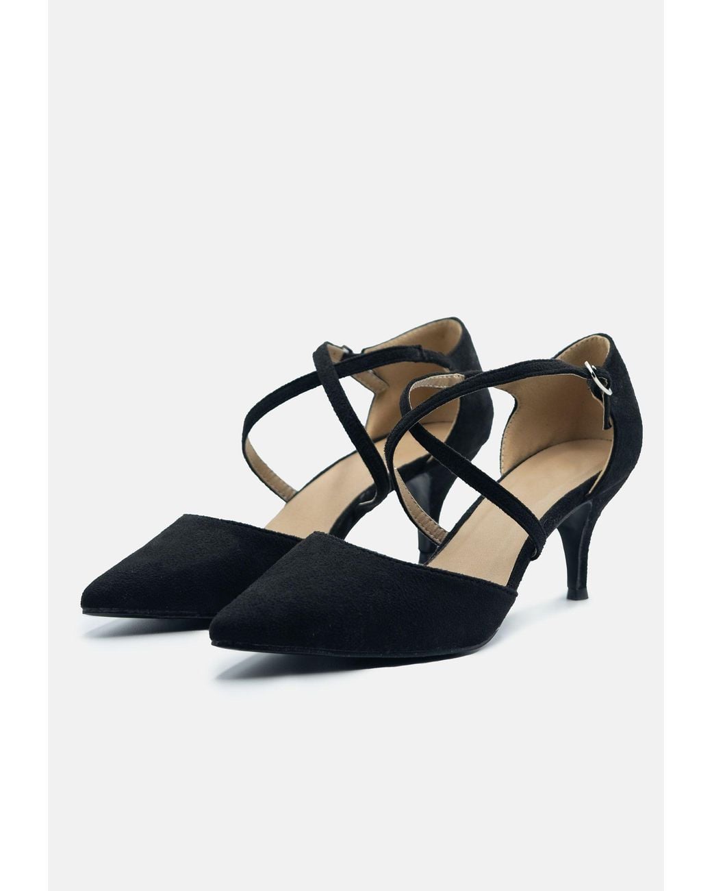 Where's That From Black 'Kennedi' Low Kitten Heel With Crossover Strap
