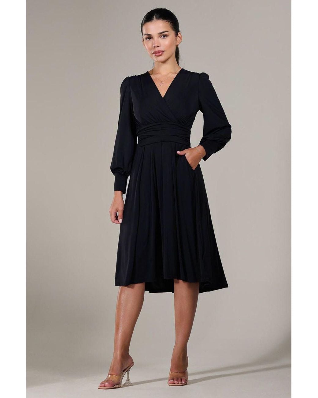 Jolie Moi Blue Long Sleeve Soft Silky Jersey Midi Dress