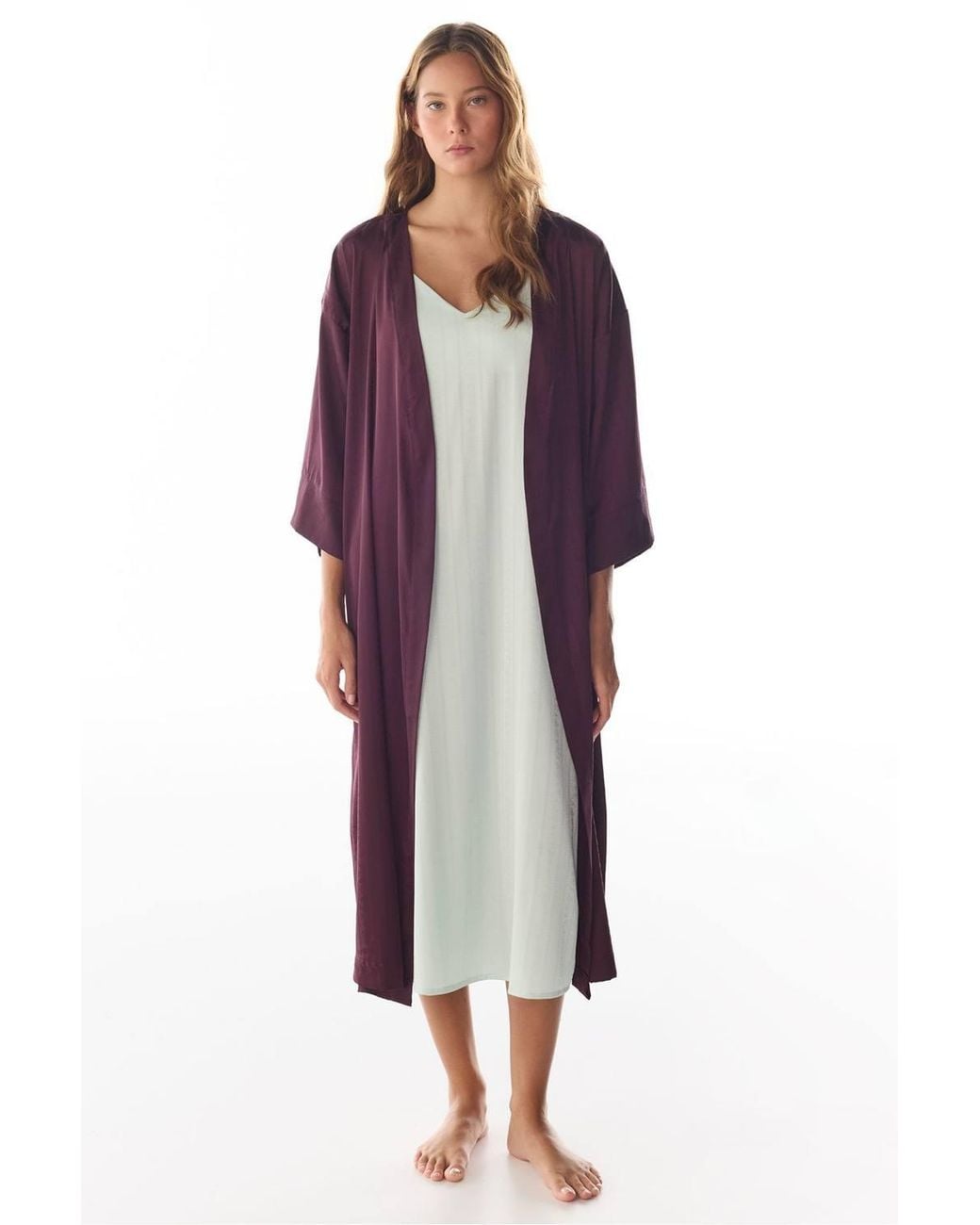 Penti Purple Aurora Floral-Sleeve Satin Robe