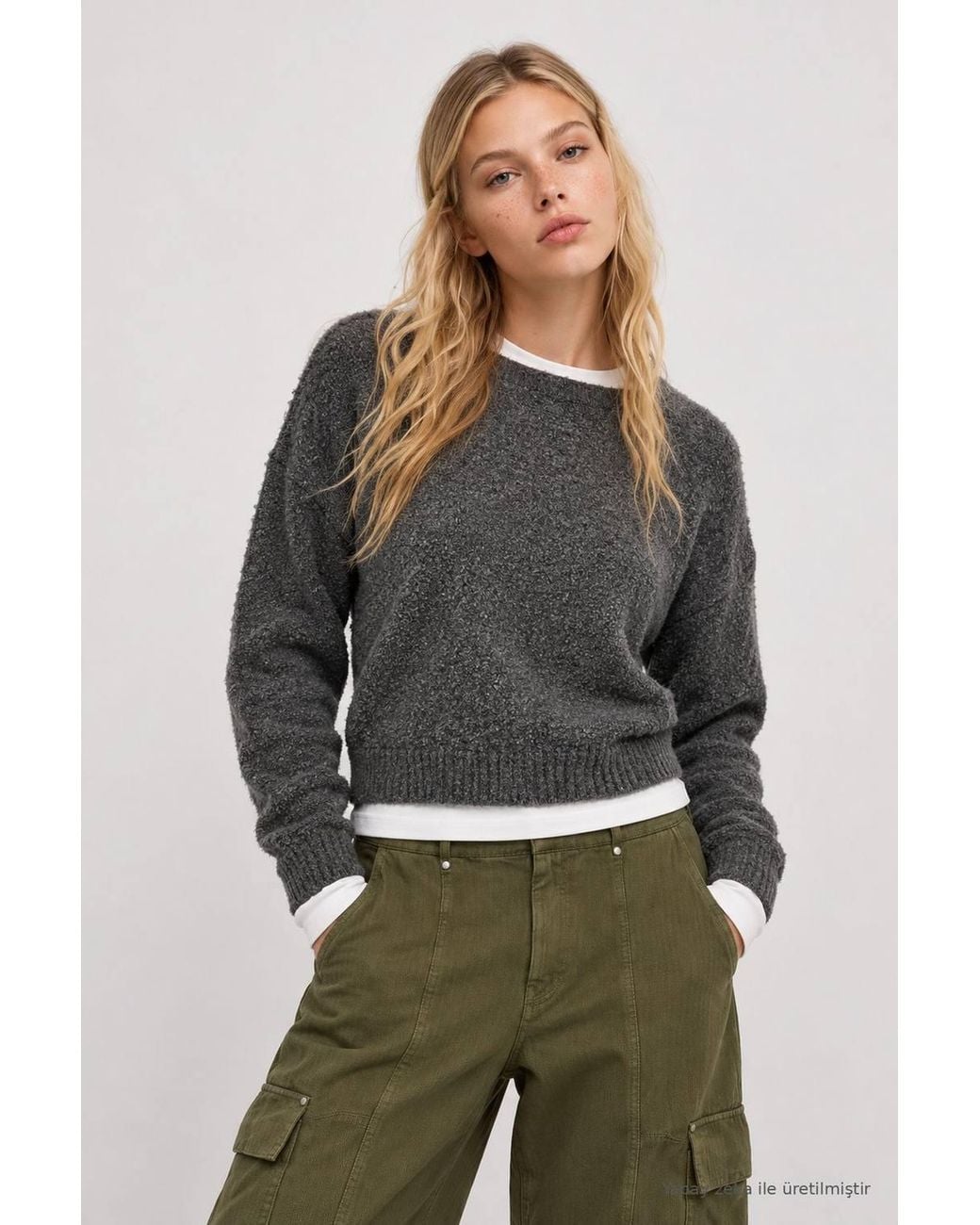 Happiness İstanbul Gray Regular Fit Knit Pullover Sweater