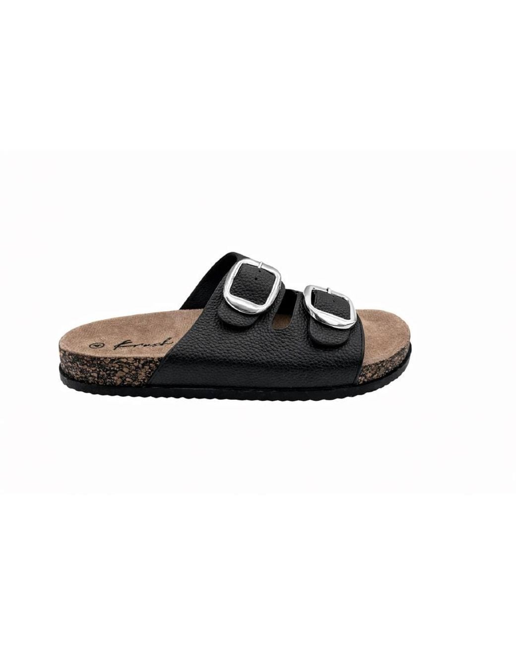 LARANGE Black Pu Leather Buckle Slider Slip-On Slides