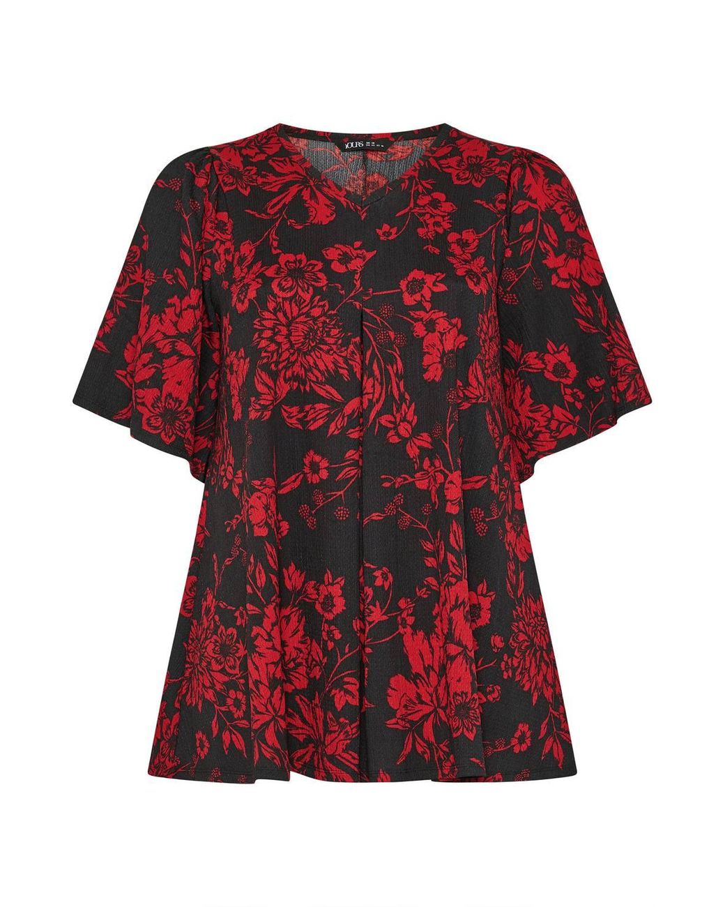 Yours Red Floral Pleat Front Top