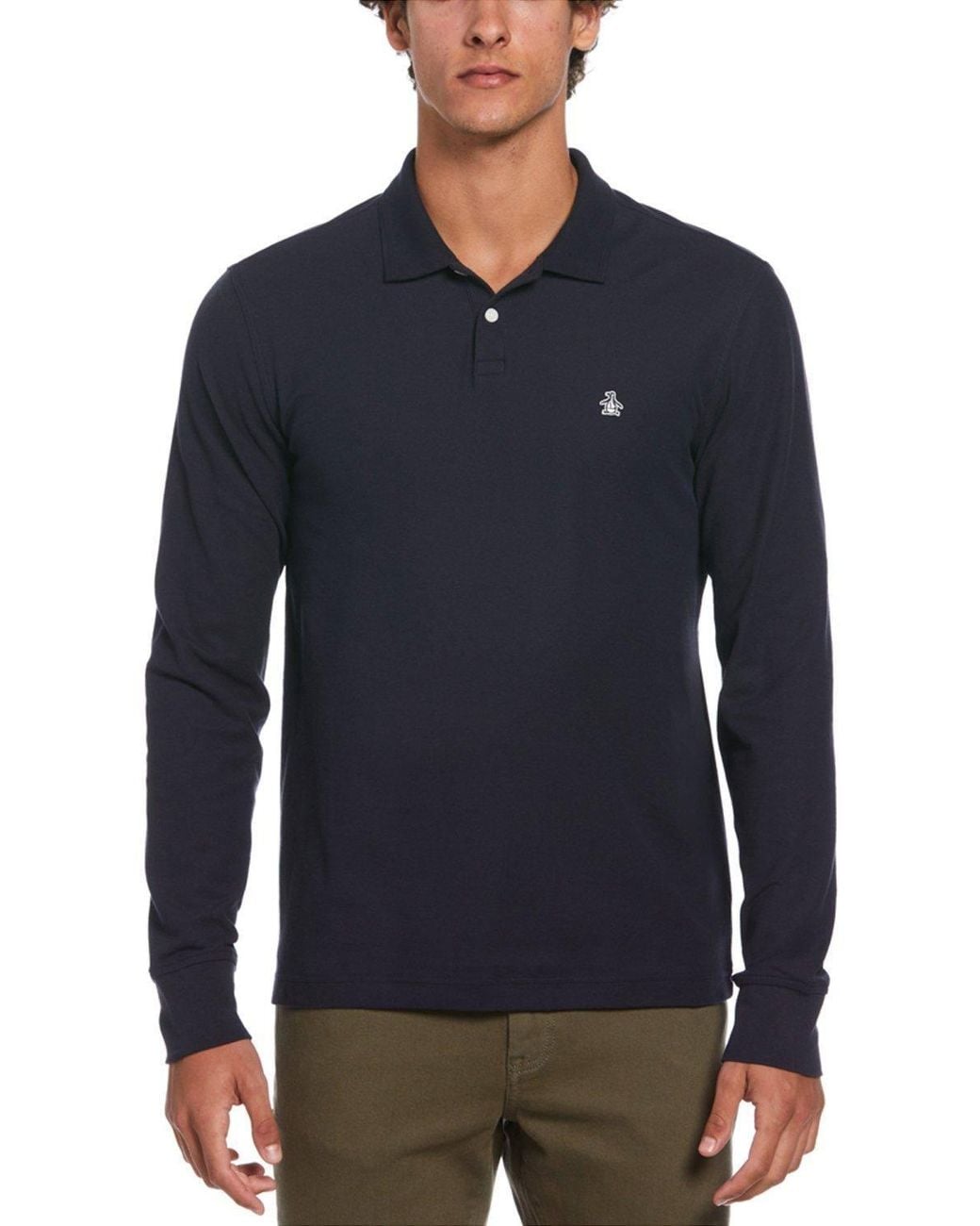 Original Penguin Blue Long Sleeve Polo Shirt for men