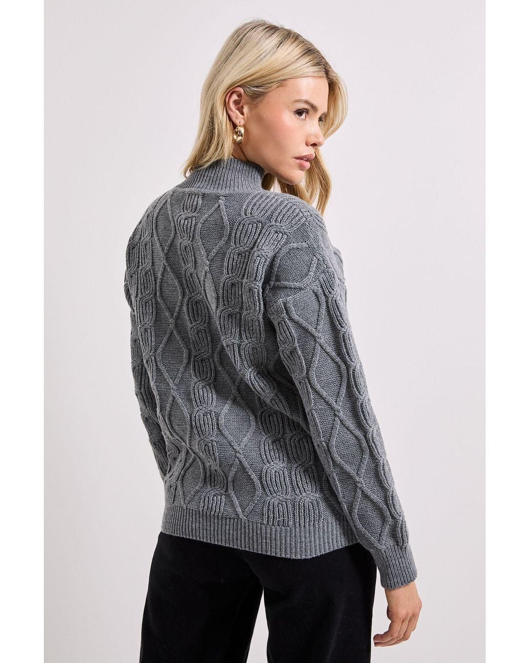 Dorothy Perkins Gray Twisted Cable Funnel Longline Jumper
