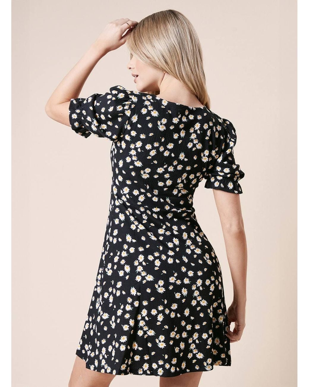 Dorothy Perkins Natural Daisy V Neck Short Sleeve Mini Jersey Dress