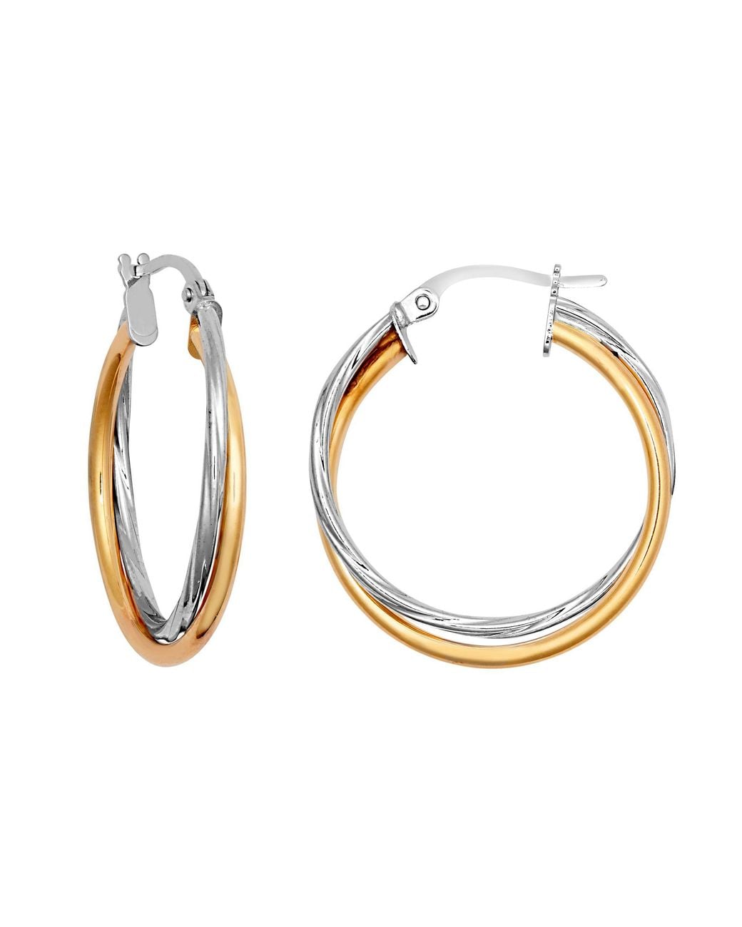 Jewelco London Metallic 9Ct 2- Plain Twisted Double 1.5Mm Hoop Earrings 24Mm
