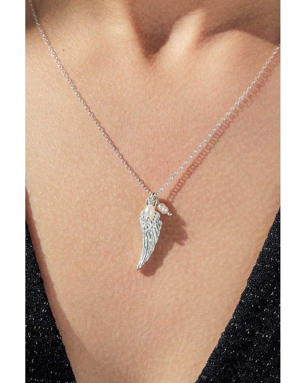 Otis Jaxon London Gray Angel Wing Sterling & Pearl Necklace