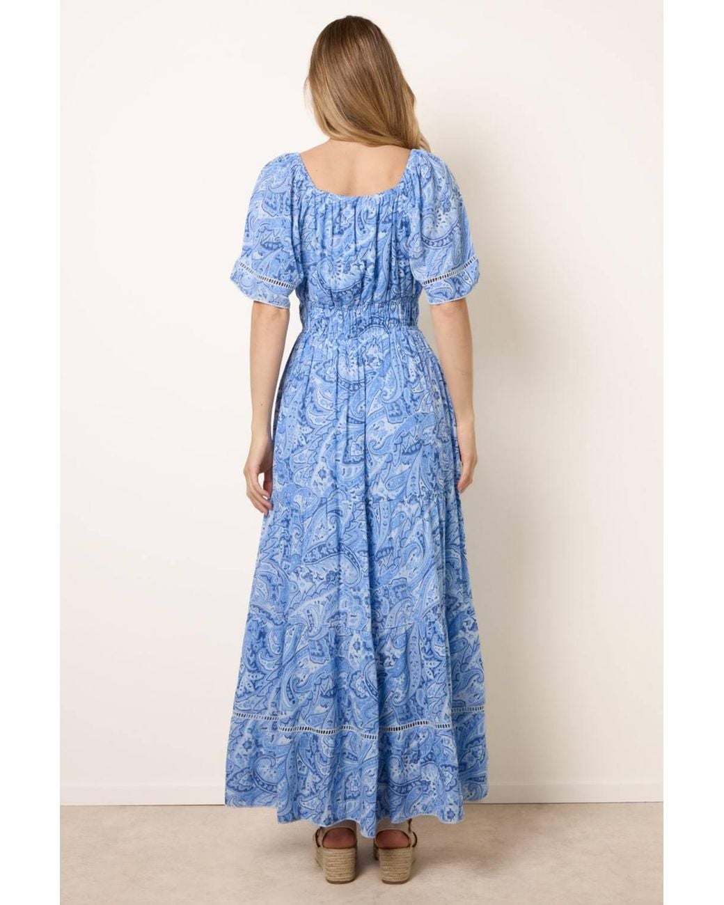 Blue Vanilla Blue Elasticated Waist Short Sleeve Bardot Maxi Dress