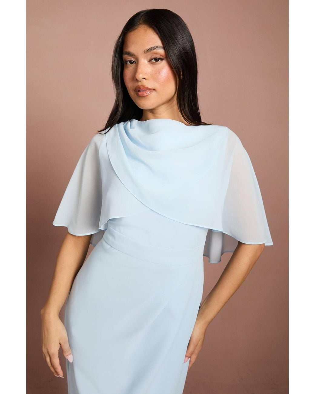 Coast Blue Petite Chiffon Cape Pencil Dress