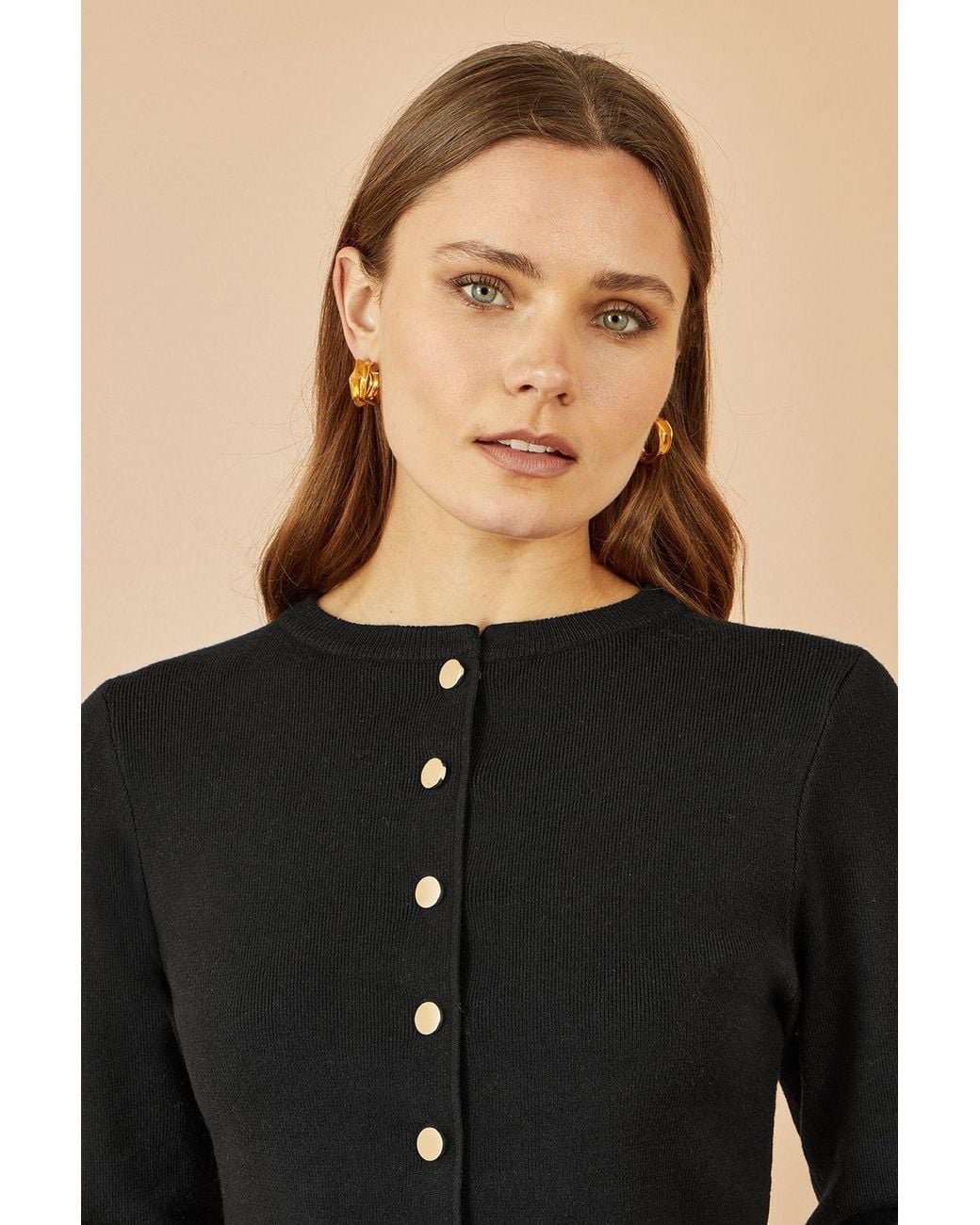 Yumi' Black Knitted Fitted Button Down Peplum Cardigan