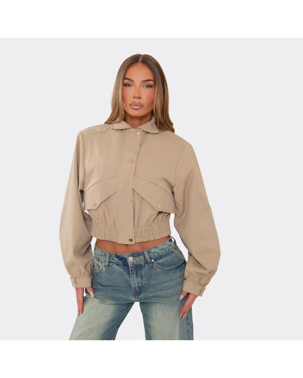 EGO Blue Long Sleeve Collared Pocket Detail Faux Leather Jacket
