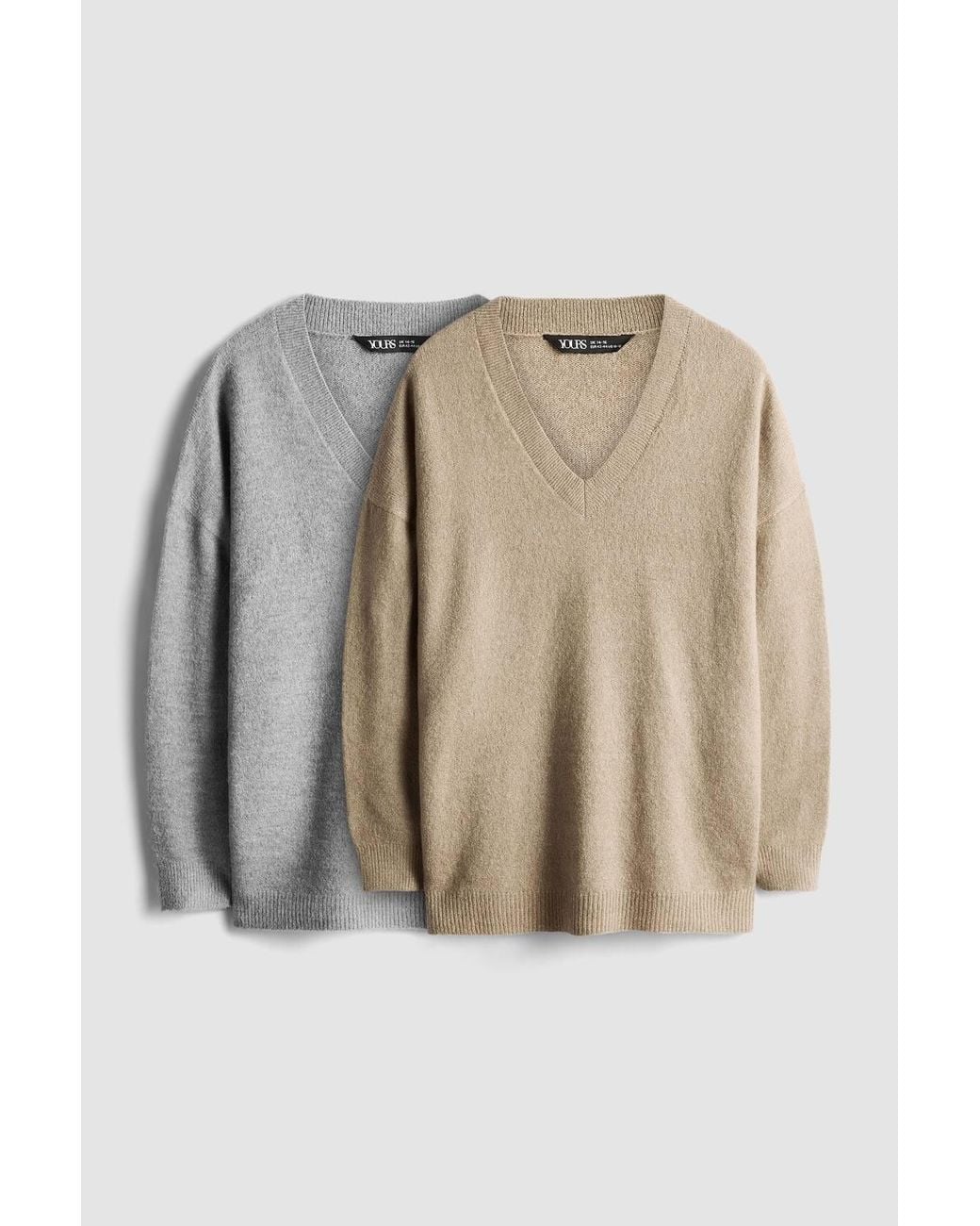 Yours Gray 2 Pack V-Neck Jumpers