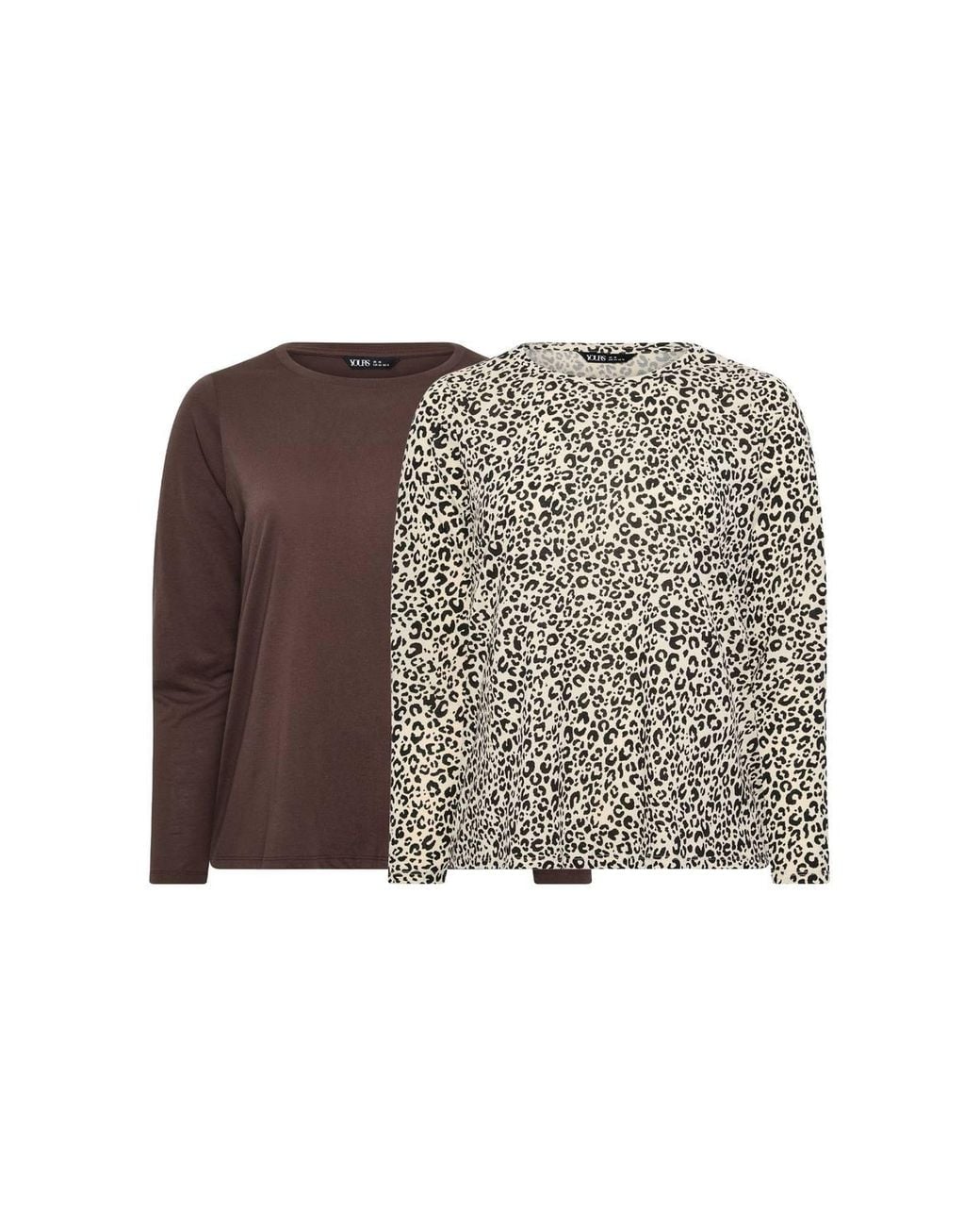 Yours Brown 2 Pack Animal Print T-Shirts