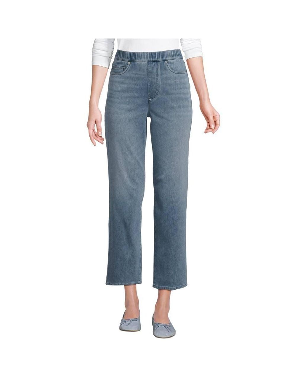 Lands' End Blue Starfish Knit Denim Straight Leg Cropped Jeans