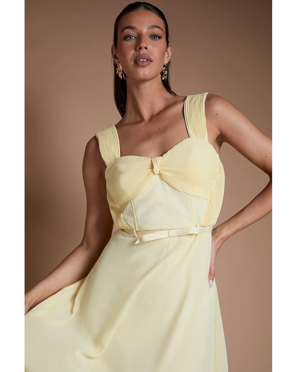 Coast Natural Pleated Chiffon Tie Sleeve Bridesmaid Maxi Dress
