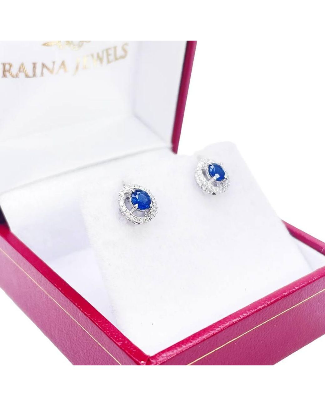 Raina Jewels Blue 18Ct Natural Sapphire Diamond Round Stud Earrings 0.60Ct