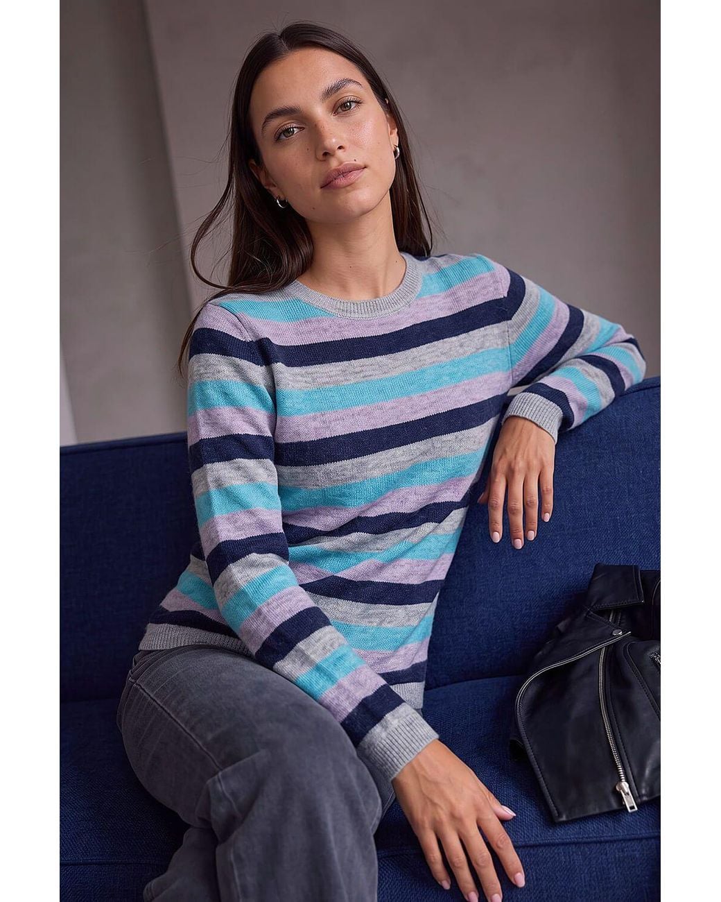 Roman Blue Stripe Soft Knit Jumper