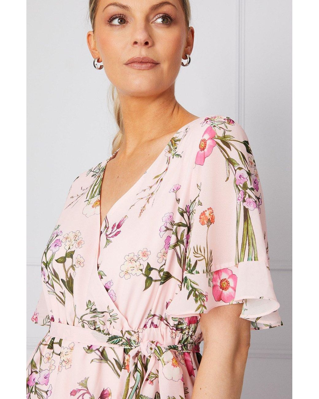 Wallis Pink Floral Print Ruffle Midi Dress