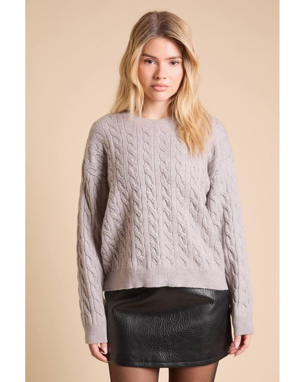 Dorothy Perkins Gray Embellished Cable Knit Jumper